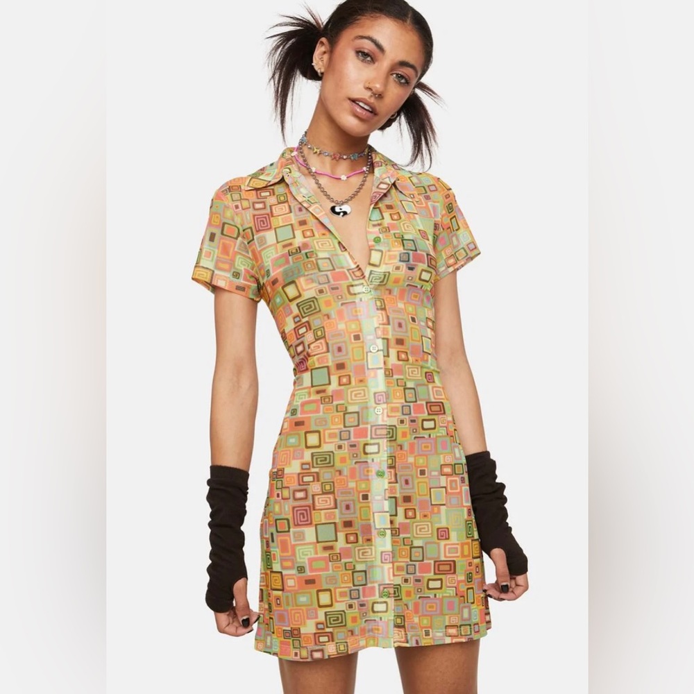 The ragged priest retro pattern shirt dress